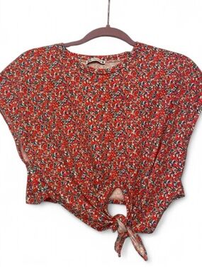 Zara Red Floral Tie-Front Crop Top